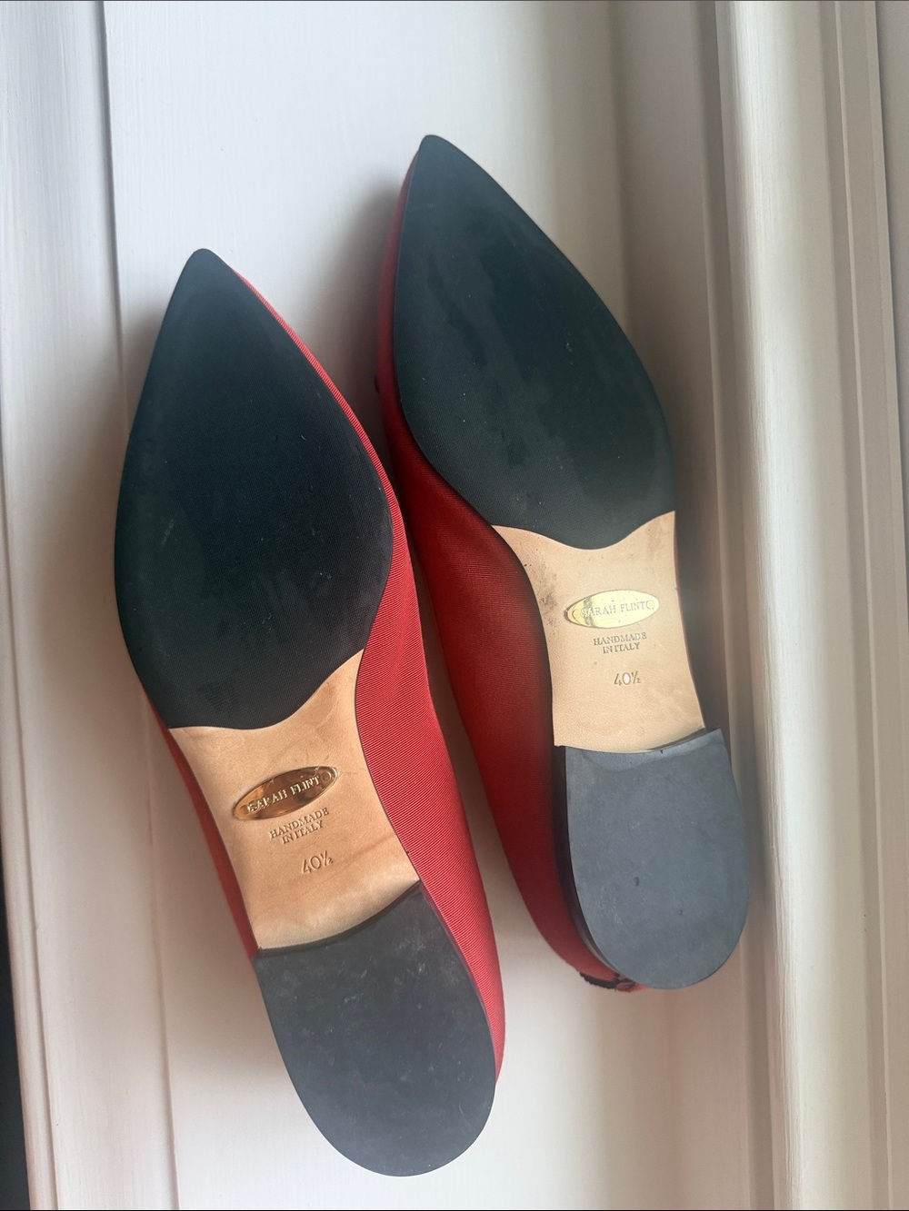 Sarah Flint Red Pointed-Toe Flats with Whipstitch and Buckle Detail - Picture 3 of 4